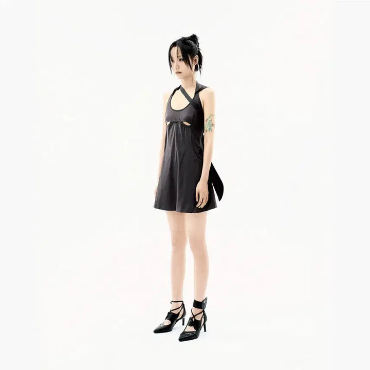[BUNJANG] Ojos Halter Hoodie Apron Dress - Charcoal / 오호스 Halter Hoodie Apron Dress / Charcoal