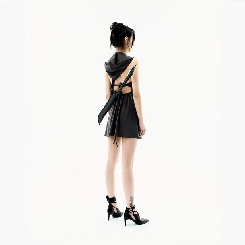[BUNJANG] Ojos Halter Hoodie Apron Dress - Charcoal / 오호스 Halter Hoodie Apron Dress / Charcoal