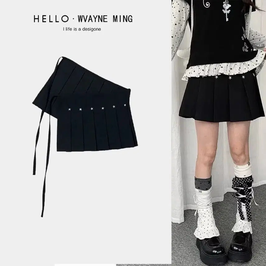 [BUNJANG] Subculture Embroidered Frill Mini Skirt / 서브컬처 스타 자수 프릴 미니스커트