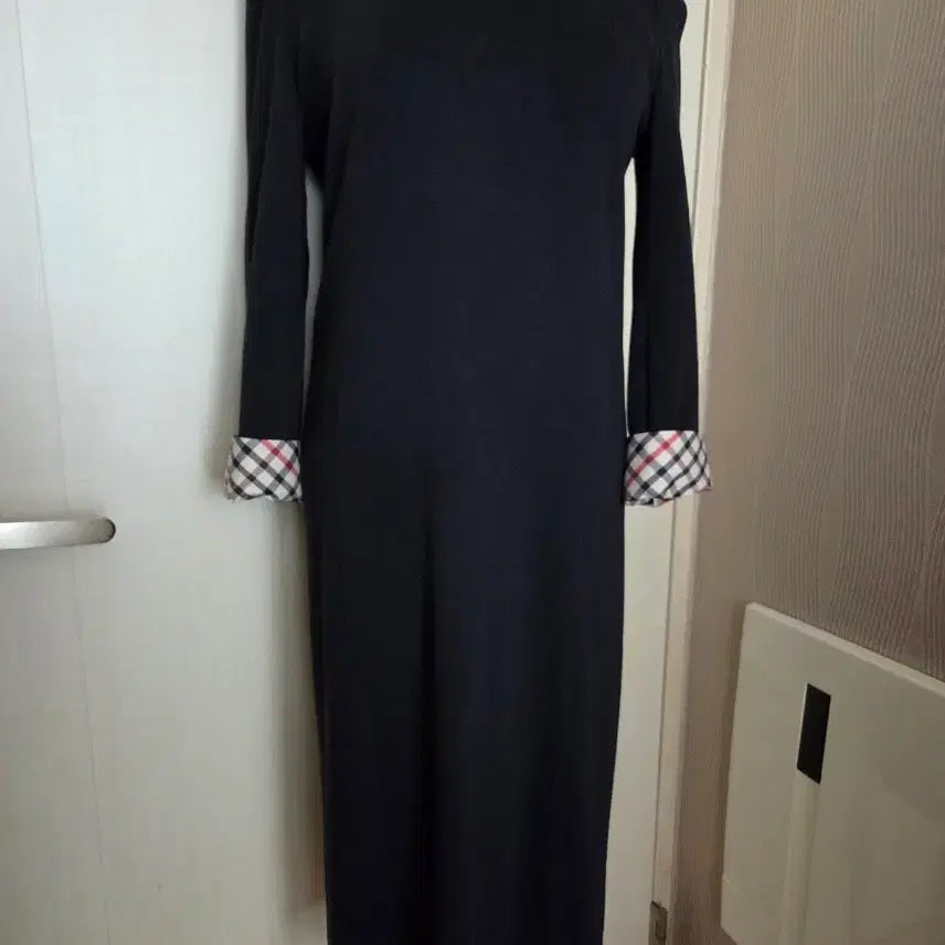 [BUNJANG] Daks Navy Check Cuffs Long Dress Size 55 / 닥스 네이비 체크 커프스 롱 원피스 55(총길이 약98cm)