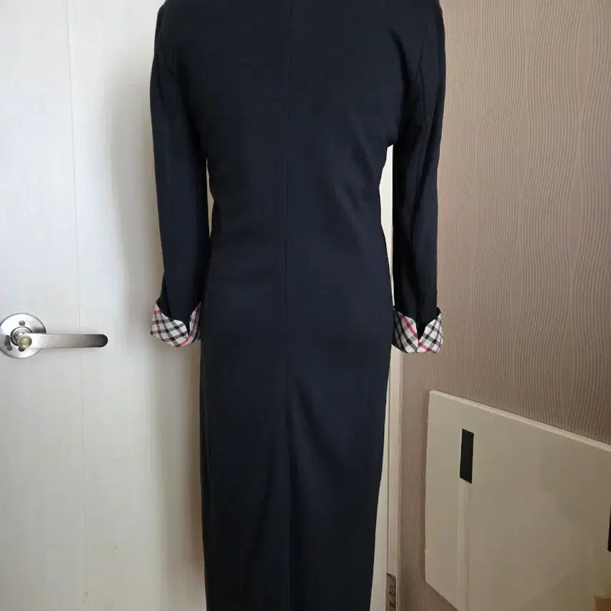 [BUNJANG] Daks Navy Check Cuffs Long Dress Size 55 / 닥스 네이비 체크 커프스 롱 원피스 55(총길이 약98cm)