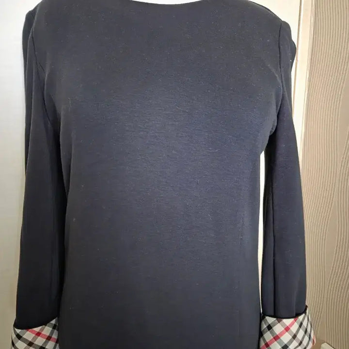 [BUNJANG] Daks Navy Check Cuffs Long Dress Size 55 / 닥스 네이비 체크 커프스 롱 원피스 55(총길이 약98cm)