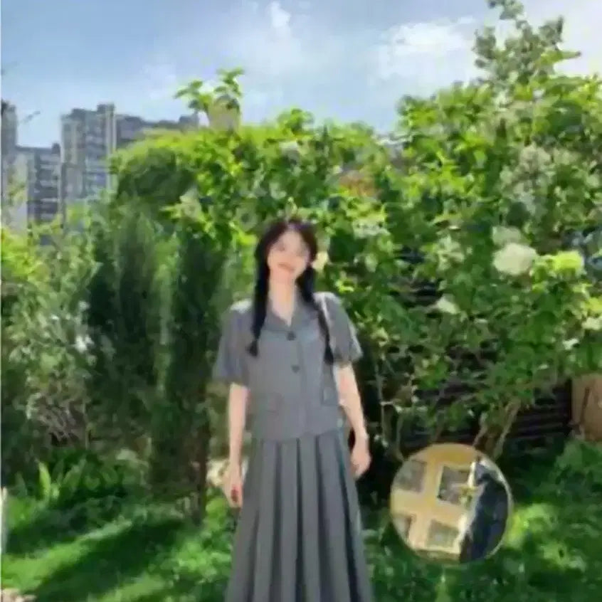 [BUNJANG] Pleated Skirt Two-Piece Set - Grey / 플리츠 스커트 투피스 세트 그레이