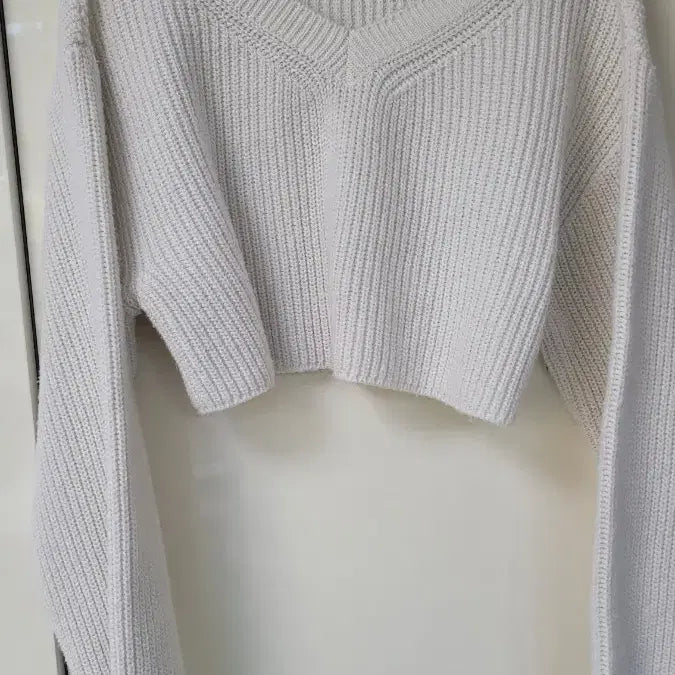 [BUNJANG] Cream Cropped Knit T-Shirt / 크림 크롭 니트 티셔츠