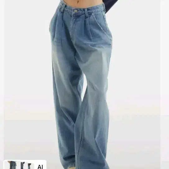 [BUNJANG] Unknown Planet Two-Tuck Wide Denim Pants Light Blue / 언노운 플라넷-투턱 와이드 데님 라이트 블루