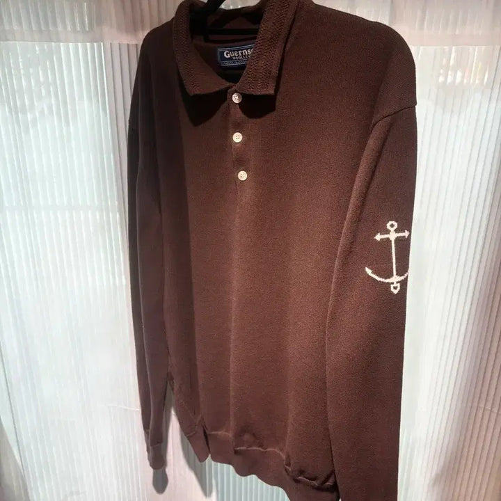 [BUNJANG] GIMCHI Woollen Cotton Long Sleeve Collar Knit Brown L / 건지 울른스 코튼 긴팔 카라 니트 브라운 L