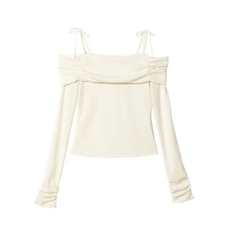 [BUNJANG] OL Off-Shoulder Long-Sleeve T-Shirt Ivory (New) / 오엘 오프숄더 티셔츠 긴팔 아이보리 새제품
