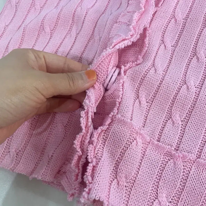 [BUNJANG] A.X.E Pink Cable Knit Cardigan / a.x.e 핑크 케이블 니트 가디건