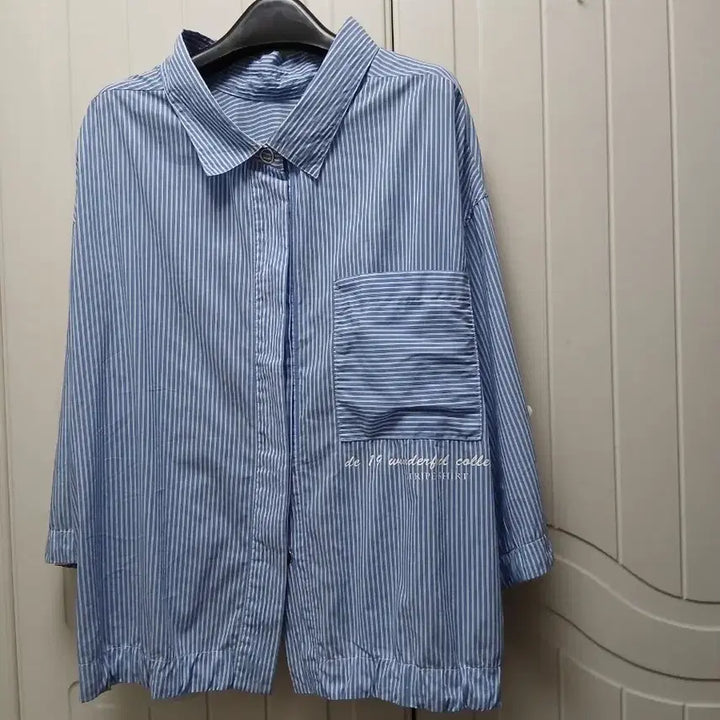 [BUNJANG] Blue Stripe Shirt / 블루 스트라이프 셔츠 남방 Free