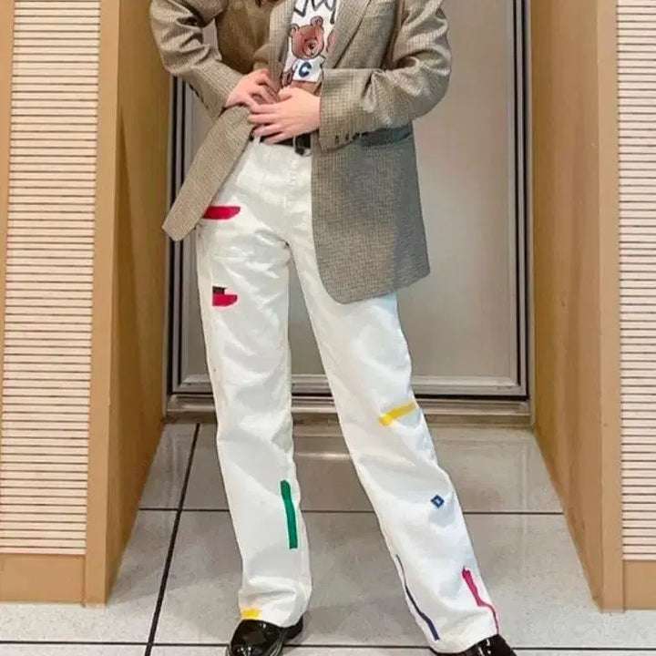 [BUNJANG] JCDC White Color Painting Denim Pants (Size S) / 제이씨디씨 JCDC 화이트 컬러 페인팅 데님 팬츠 S