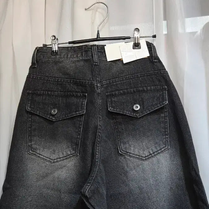 [BUNJANG] Washed Wide Denim Pants with Vertical Fine Ribbing and Back Pockets / 뒤포켓 S,M 673 세로 잔골 와이드 워싱 데님