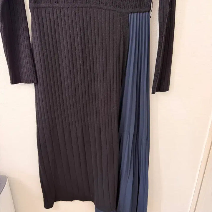 [BUNJANG] Objet Long Dress Navy-Black Knit Pleated Skirt Size 90 / 오브제 롱원피스  90