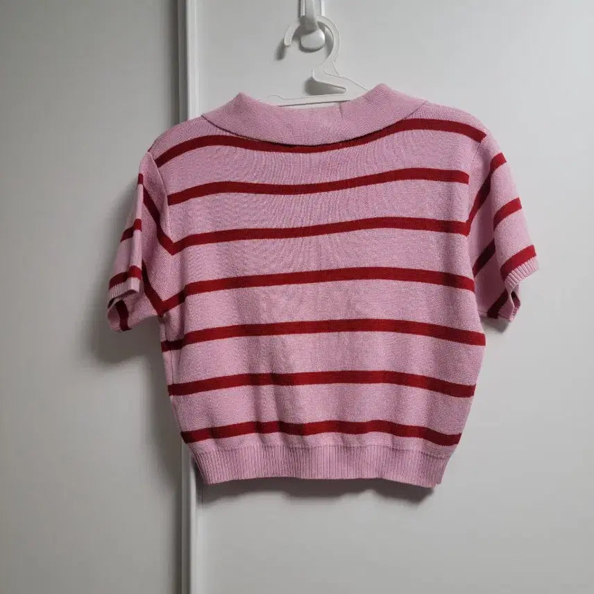 [BUNJANG] Delicerrt Pink Stripe Short Sleeve Knit / Delicerrt 핑크 스트라이프 반팔 니트