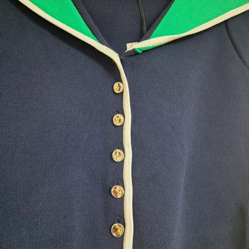 [BUNJANG] Zara Navy/Green Collared Short-Sleeve Knit Top / 자라 네이비/그린 카라 반팔 니트