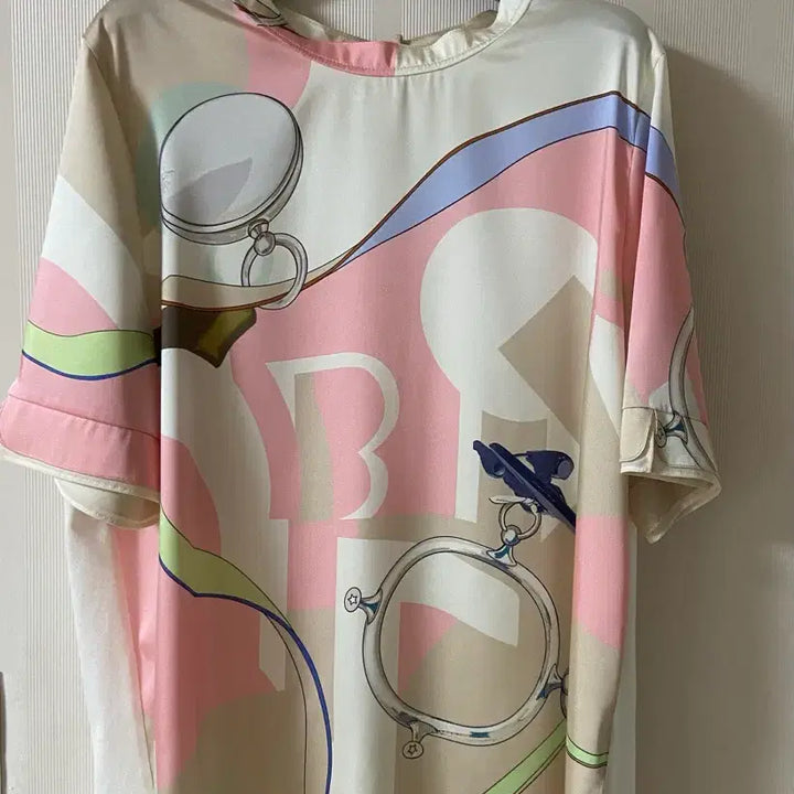 [BUNJANG] Silk Blouse Pink and Beige Pattern / 래트바이티