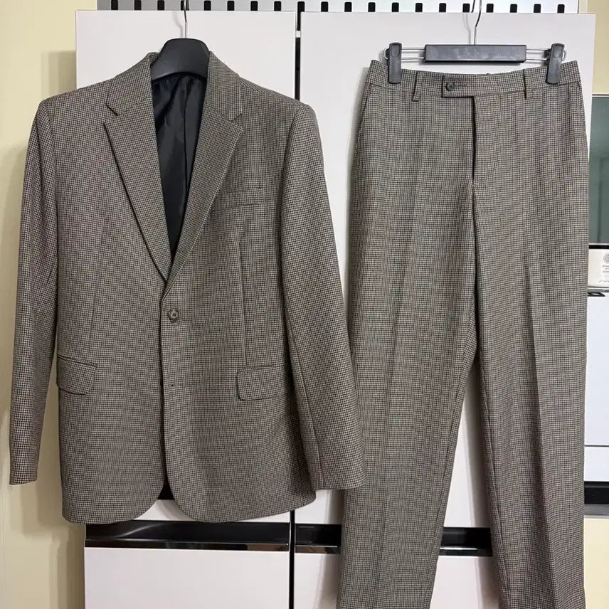 [BUNJANG] Suare Houndstooth Check Setup Suit Brown / 수아레 하운드 체크 셋업 수트 브라운 M ( 100.31 )
