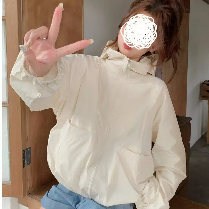 [BUNJANG] Mesh Lined Loose Fit Hooded Windbreaker / <상의>메쉬안감 루즈핏 /후드 바람막이/새상품