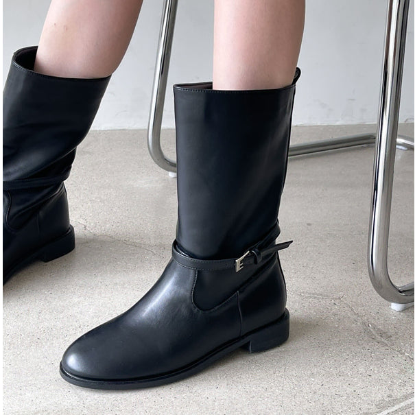 [BUNJANG] Black Buckle Mid Boots (Size 250) / 새상품 블랙 버클 미들부츠 250사이즈 판매