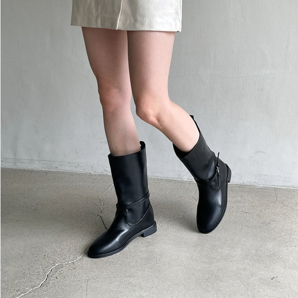 [BUNJANG] Black Buckle Mid Boots (Size 250) / 새상품 블랙 버클 미들부츠 250사이즈 판매