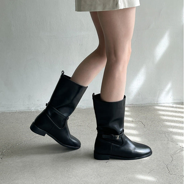 [BUNJANG] Black Buckle Mid Boots (Size 250) / 새상품 블랙 버클 미들부츠 250사이즈 판매