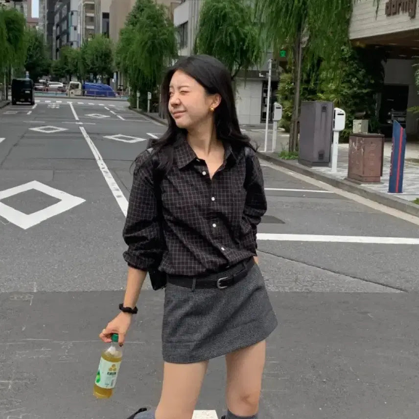 [BUNJANG] Slowly Check Shirt (Brown, M) / 유이니 slowly 체크 셔츠 (브라운, m)