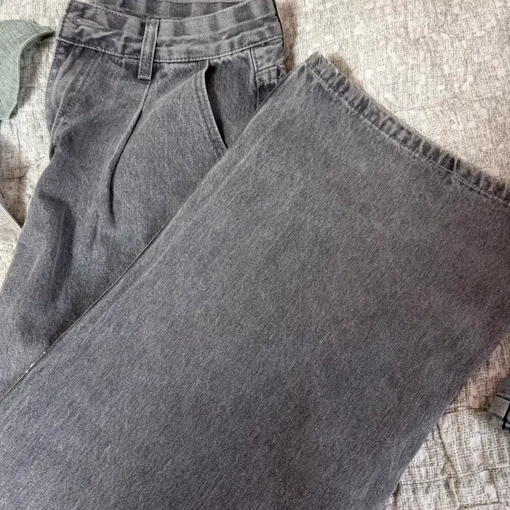 [BUNJANG] Grey Denim Wide Pants (L) / 그레이 데님 와이드 팬츠 L