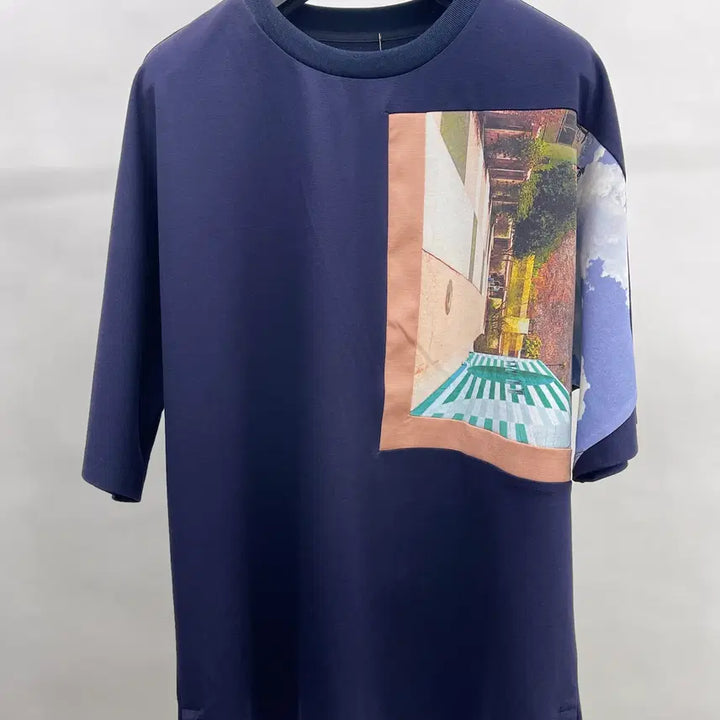 [BUNJANG] System Homme One Point Overfit Half Sleeve T-Shirt Navy / 시스템옴므 원포인트 반팔티셔츠