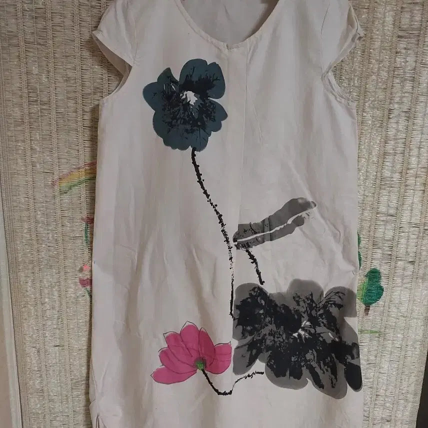 [BUNJANG] Flower Print Short Sleeve Long Dress / 플라워 프린팅 반팔 롱 원피스
