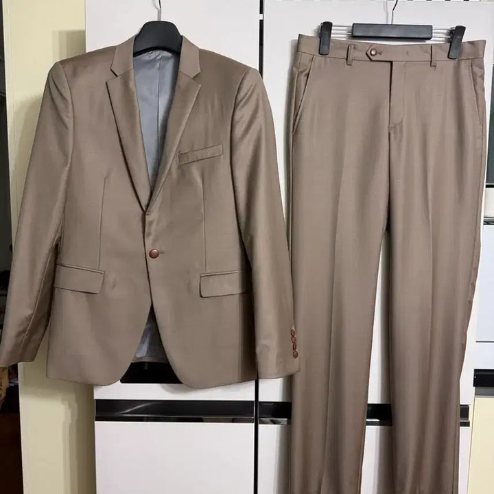[BUNJANG] Trugen 100% Wool One-Button Beige Suit Set / 트루젠 울 100% 베이지 원버튼 정장 세트 셋업 100.80