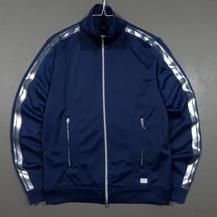 [BUNJANG] Onitsuka Tiger Navy Silver Shiny Tiger Logo Track Jacket / M) 오니츠카타이거 네이비 실버 유광 타이거 호랑이 사이드라인 져지 95