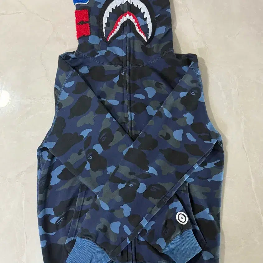 [BUNJANG] Bape Color Camo Shark Full Zip Hoodie Navy / 베이프 컬러 카모 샤크 풀 집업 후드 네이비