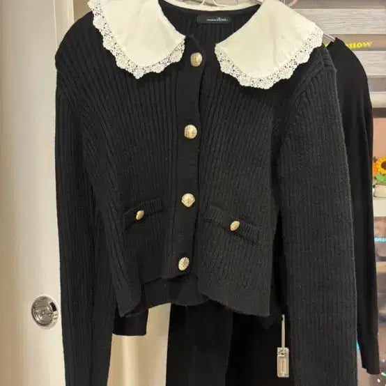 [BUNJANG] Roem Black Lace Collar Cardigan / 로엠 블랙 레이스 카라 가디건