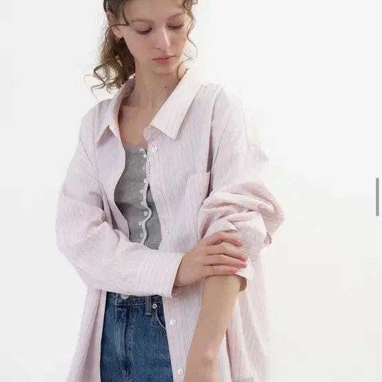 [BUNJANG] Headment Pink Stripe Balanced Shirt / 헤더먼트 Balanced Shirts in Pink Stripe