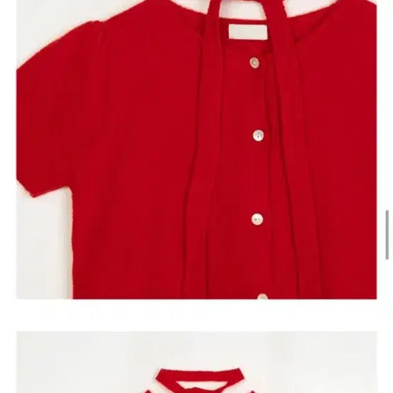 [BUNJANG] From Beginning Red Puff Sleeve Short Sleeve Cardigan / 프롬비기닝 타이퍼프 반팔가디건 레드