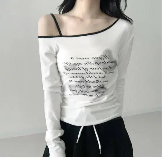 [BUNJANG] Daisy Closet White Off-Shoulder Long-Sleeve T-Shirt / 화이트 오프숄더 긴팔 티셔츠