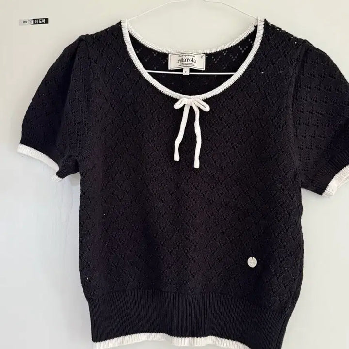 [BUNJANG] Rollerolara Ribbon Short Sleeve Knit Black / 로라로라 리본 반팔 니트 블랙