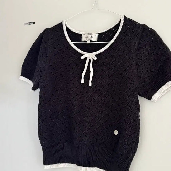 [BUNJANG] Rollerolara Ribbon Short Sleeve Knit Black / 로라로라 리본 반팔 니트 블랙
