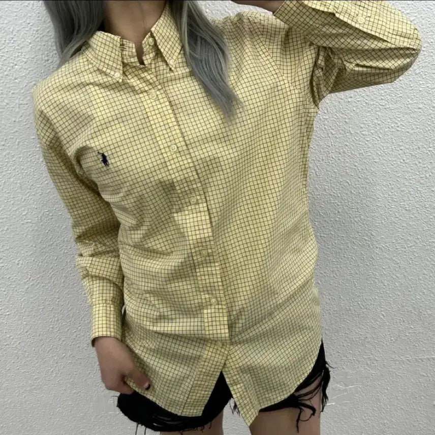 [BUNJANG] Polo Ralph Lauren Navy Pony Yellow Check Shirt / 폴로 랄프로렌 네이비포니 연노랑 체크 셔츠