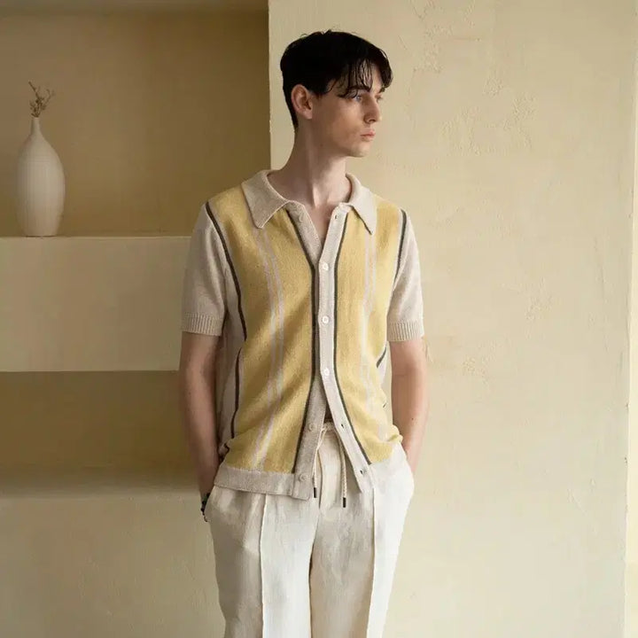 [BUNJANG] Pinomare Sanremo Knit Shirt Yellow / 피노마레 산 레모 니트 셔츠 옐로우 M, XL