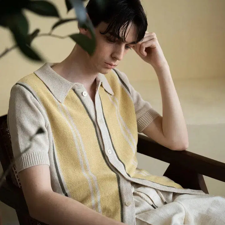 [BUNJANG] Pinomare Sanremo Knit Shirt Yellow / 피노마레 산 레모 니트 셔츠 옐로우 M, XL