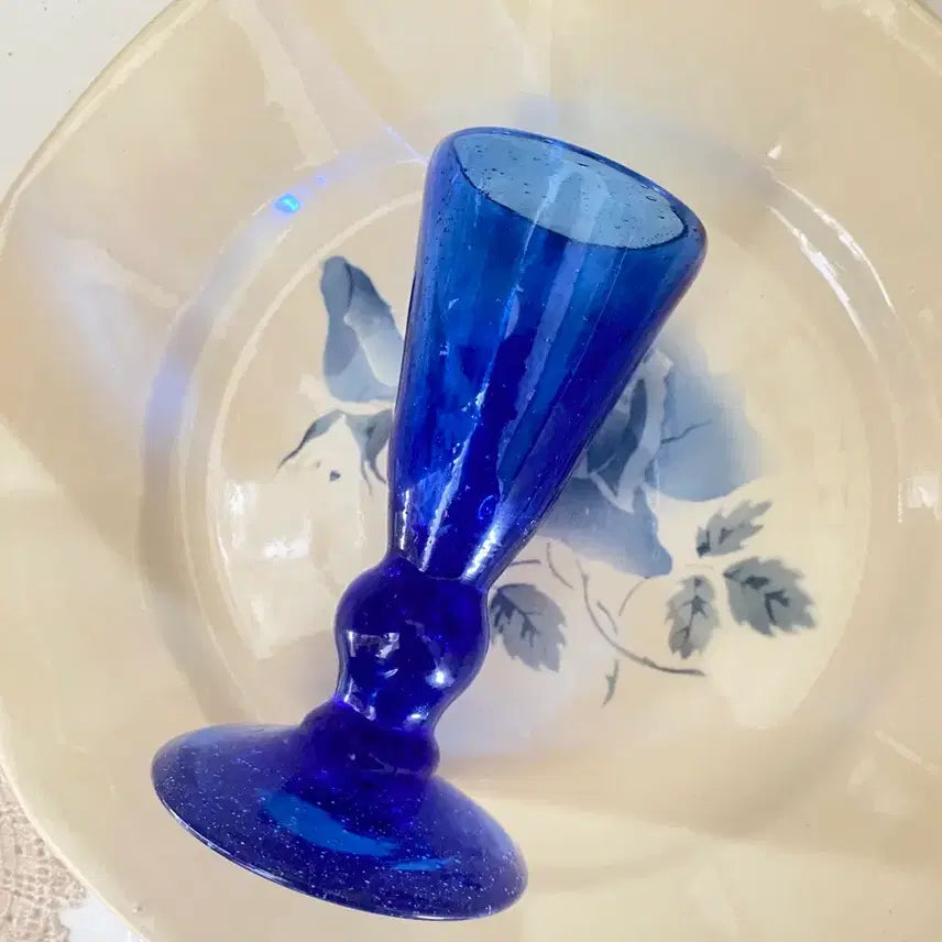 [BUNJANG] French Antique Cobalt Blue Handmade Glass / 프랑스 앤틱 유리잔