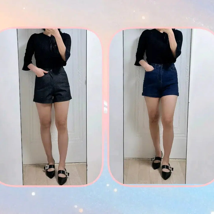 [BUNJANG] High-Waisted Denim Shorts Bundle (Black Blue &amp; Deep Blue) / 흑청 하이웨스트 데님 숏팬츠+진청 하이웨스트 데님 숏팬츠