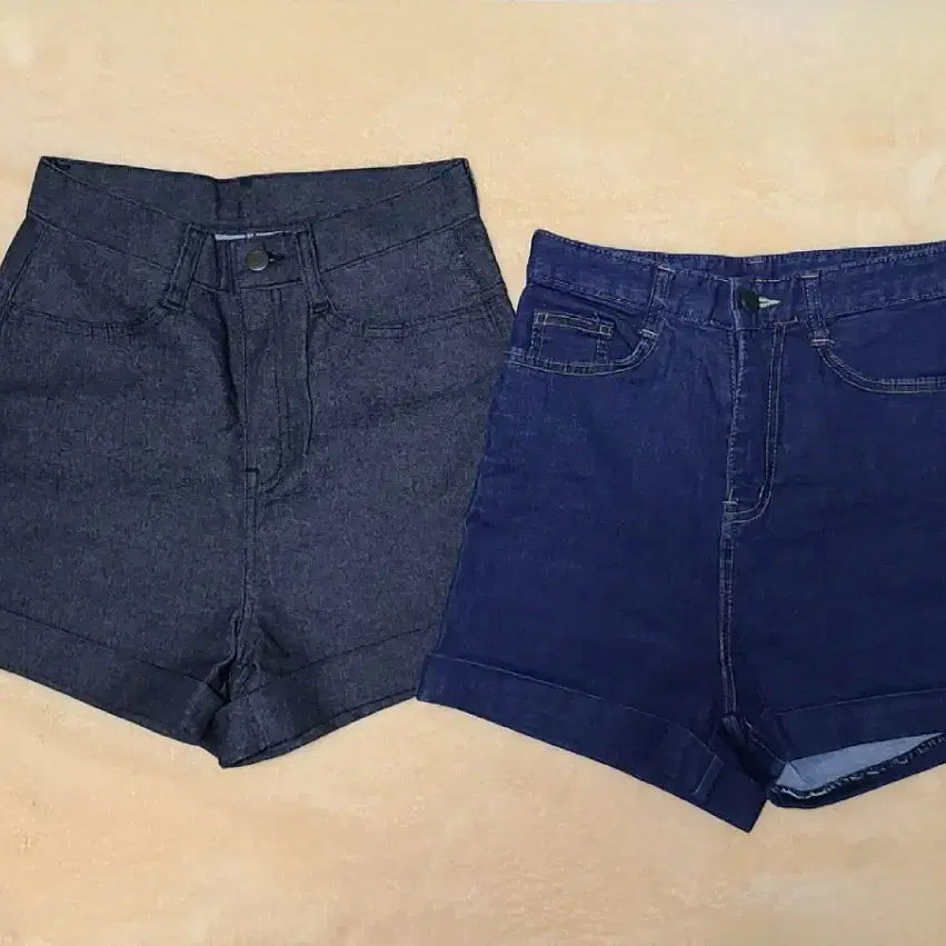 [BUNJANG] High-Waisted Denim Shorts Bundle (Black Blue &amp; Deep Blue) / 흑청 하이웨스트 데님 숏팬츠+진청 하이웨스트 데님 숏팬츠