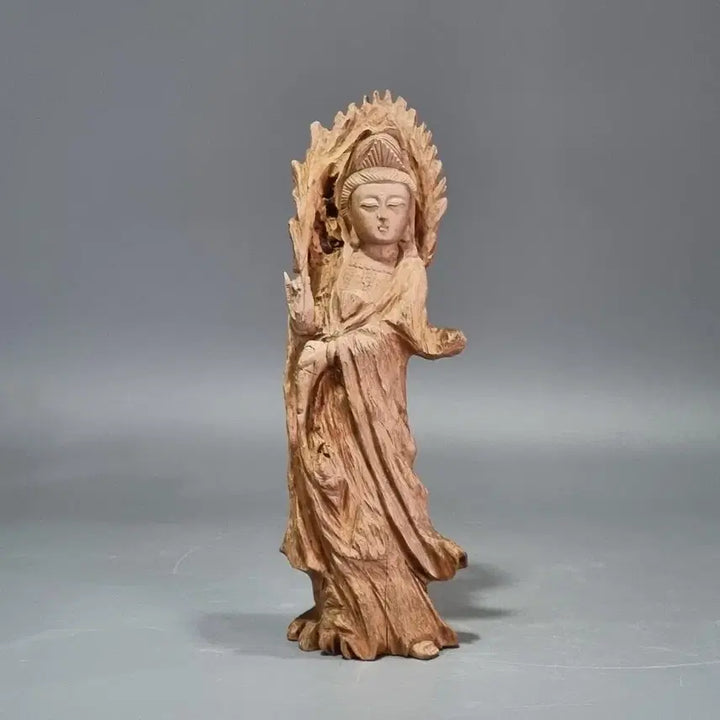 [BUNJANG] Wooden Carved Statue of Guanyin Bodhisattva (29cm) / 나무 조각상 관세음보살 불상. 높이 29