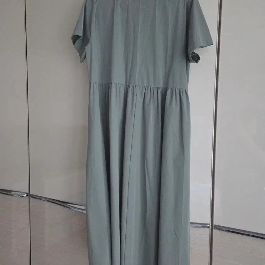 [BUNJANG] Mint Collar Neck Short Sleeve Long Dress / 민트색 카라넥 반팔 롱 원피스