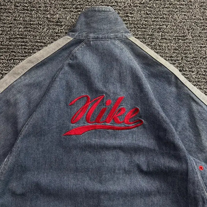 [BUNJANG] Nike Old School Big Logo Denim Track Jacket / 나이키 올드스쿨 빅로고 데님 트랙 자켓 4409