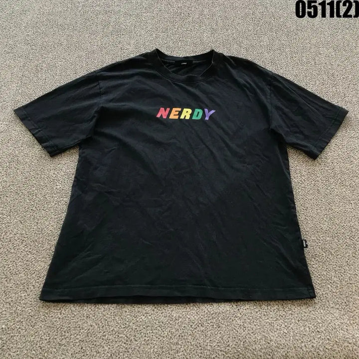 [BUNJANG] NERDY Rainbow Logo Short Sleeve T-Shirt Black L / 널디 NERDY 레인보우 로고 반팔 티셔츠 블랙 L