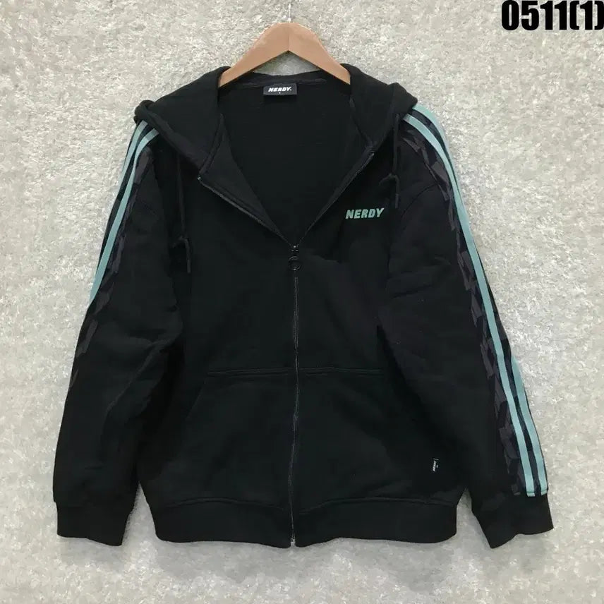 [BUNJANG] NERDY Black Track Hoodie Zip-up L / 널디 블랙 트랙 후드집업 L