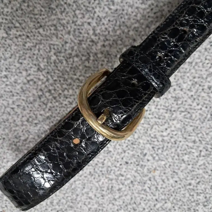 [BUNJANG] Colombo Black Crocodile Leather Belt with Gold Buckle / 콜롬보 블랙 크로커다일 가죽 벨트 금장 버클