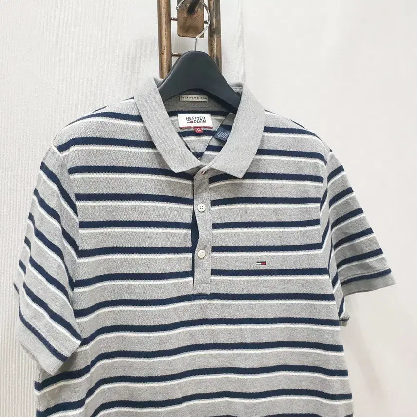 [BUNJANG] Tommy Hilfiger Denim Striped Short Sleeve Polo Shirt / (JJ30130)타미힐피거데님 반팔 피케 티셔츠 100